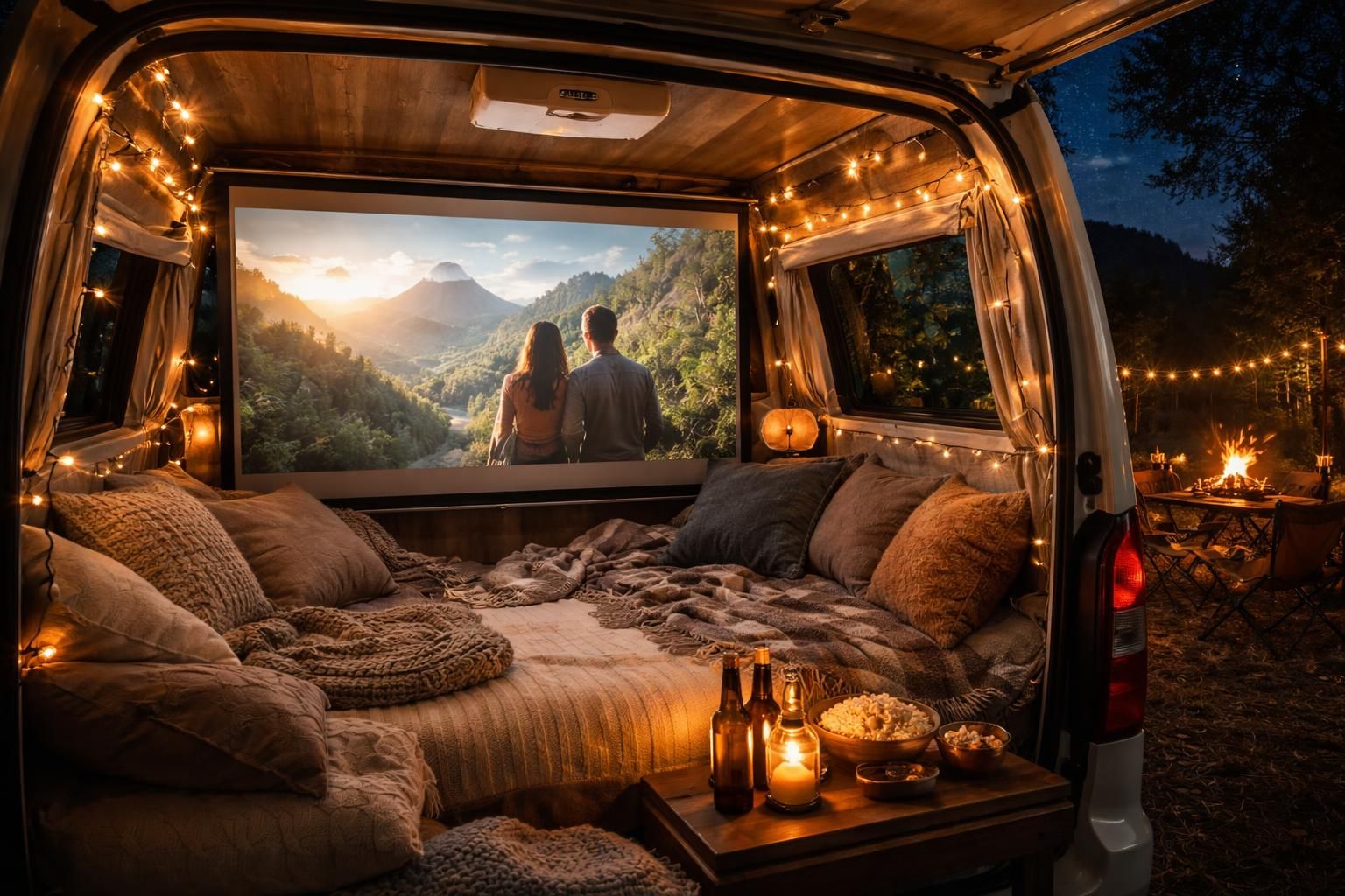 Mini vidéoprojecteur Epson : transformer le van en salle cinéma, idée