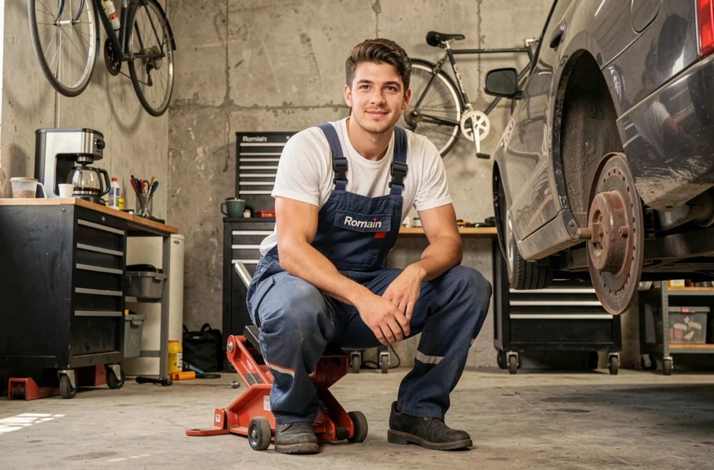 Romain Pons, mécanicien artisan de l'atelier A L'Atelier Pons Romain, au travail dans son garage du Morbihan