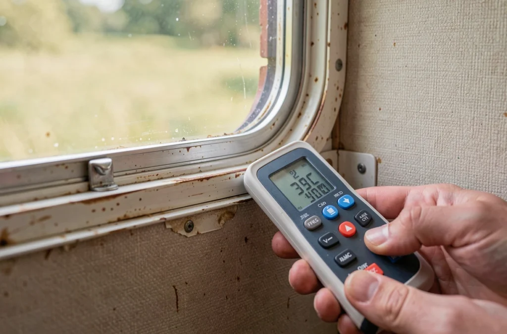 Contrôle de l'humidité des parois intérieures d'une caravane d'occasion